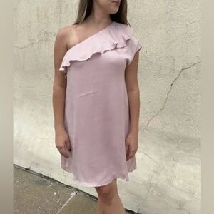 Satin dress one shoulder blush pink